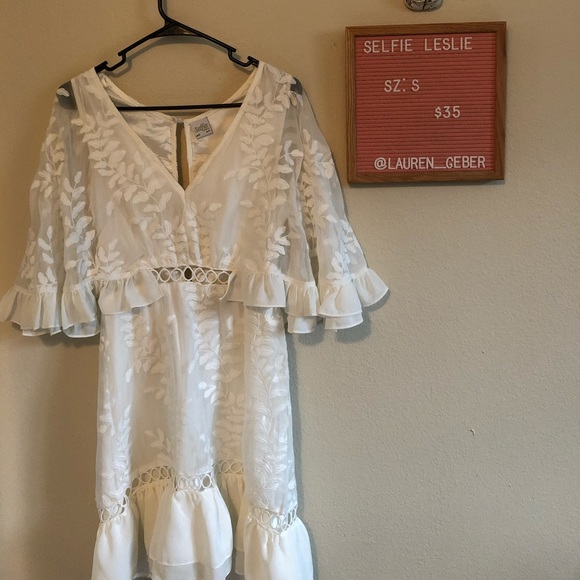Selfie Leslie Dresses & Skirts - Selfie Leslie Caspar Leafy Embroidered Dress White